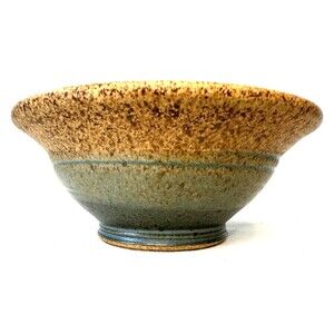 Studio Pottery Signed Brown Speckle with Teal Blue Bowl Handmade 6.5 x 2.75 in